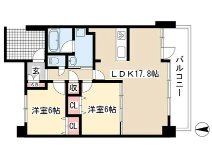 茶屋ヶ坂ライズ(2LDK/10階)の間取り写真