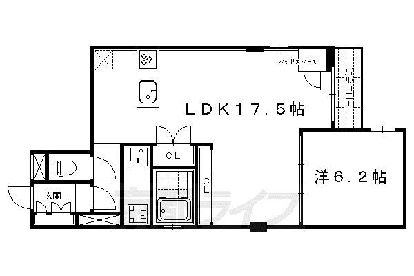 ヴィラスタジオーネ御所南(1LDK/4階)の間取り写真