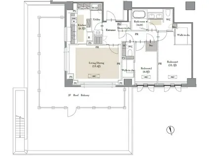 ROPPONGI PLACID 六本木プラシッド(2LDK/2階)の間取り写真