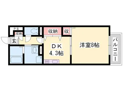 ウイング上郡(1DK/2階)の間取り写真