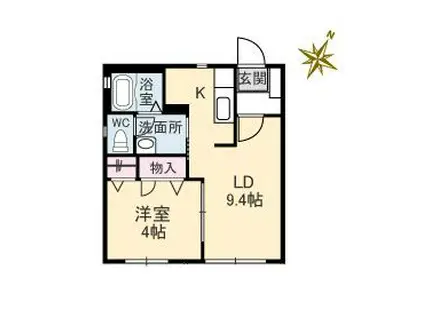 カーサ B棟(1LDK/1階)の間取り写真