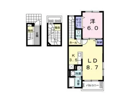 クレインW(1LDK/3階)の間取り写真