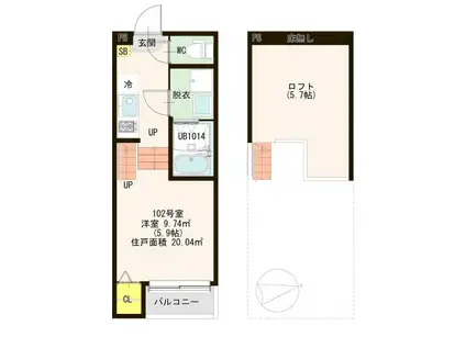 ビビクレスト(1K/1階)の間取り写真