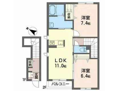 シャーメゾンBUN(2LDK/2階)の間取り写真