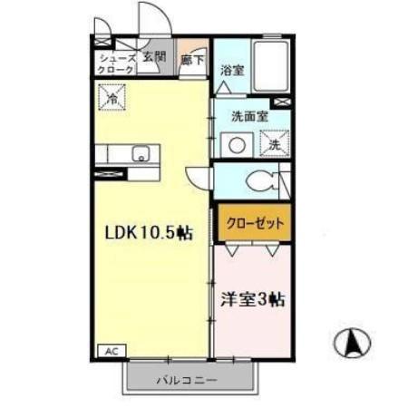 ハイロライマA(1LDK/1階)の間取り写真