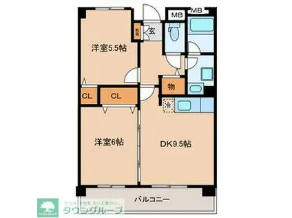 ボワ・シャテーヌ(2DK/3階)の間取り写真