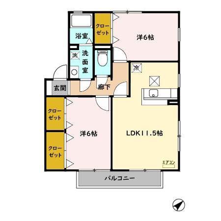 メイプルタウン川越的場D棟(2LDK/1階)の間取り写真