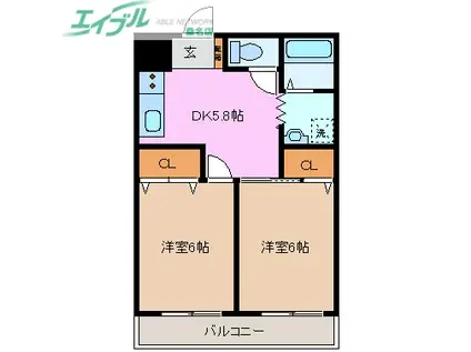 67クラブ(2DK/1階)の間取り写真