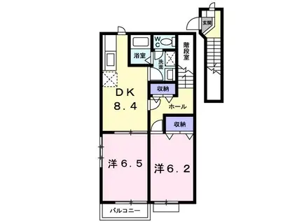 メゾンディオール II A(2DK/2階)の間取り写真