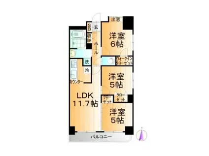 フォーシーズン開成山公園(3LDK/9階)の間取り写真