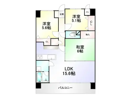 ニューガイア四季彩の丘B棟(3LDK/6階)の間取り写真