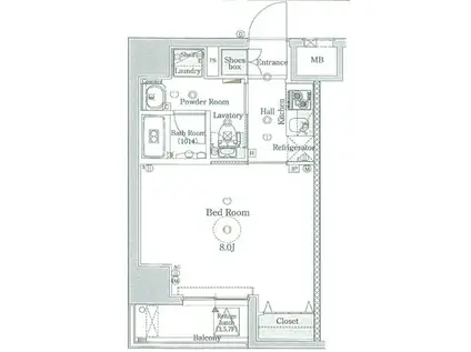 グラントゥルース王子(1K/4階)の間取り写真