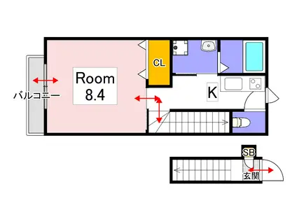 SESIRIA(1K/2階)の間取り写真