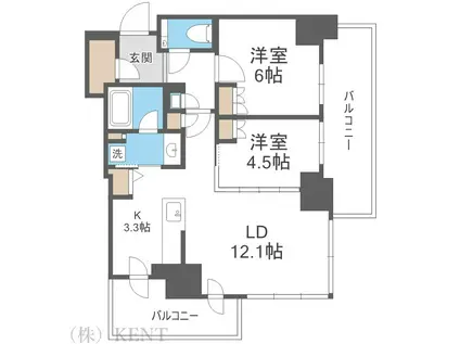 ザ・札幌タワーズ ウエストタワー(2LDK/4階)の間取り写真