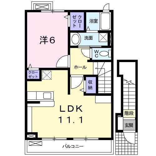 ジャスティス(1LDK/2階)の間取り写真