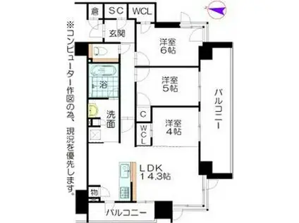 クリオ札幌グランクラス(3LDK/11階)の間取り写真