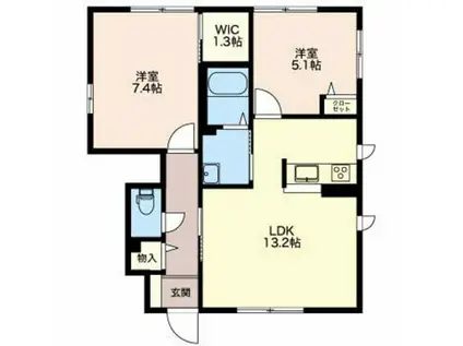 アミ・ブランシェ(2LDK/1階)の間取り写真