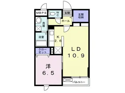 ドゥース・ファミーユ(1LDK/2階)の間取り写真