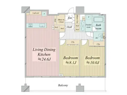 レジディア西麻布(2LDK/10階)の間取り写真