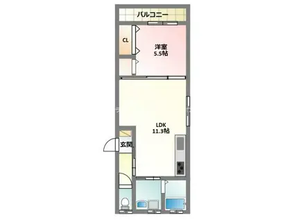 クリエオーレ大久保町(1LDK/2階)の間取り写真