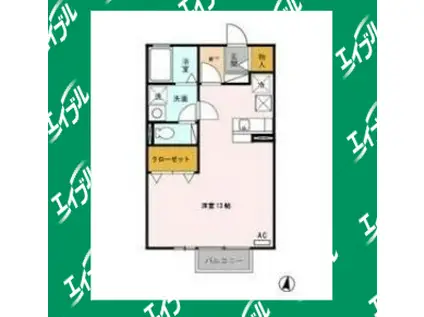 リビングタウン森岡 B棟(ワンルーム/1階)の間取り写真