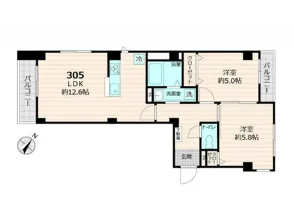 ラヴィデ香風園  ビューノH千束(2LDK/3階)の間取り写真