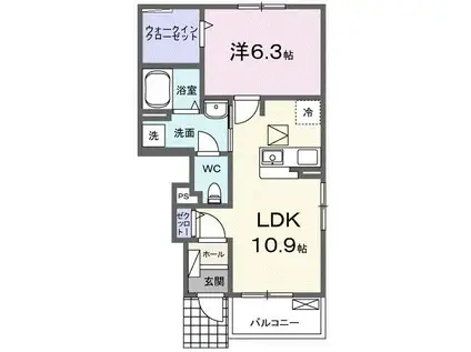 ハーモニー 安福 B(1LDK/1階)の間取り写真