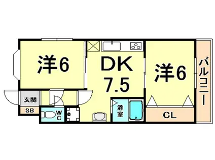 フェリーチェ立花(2DK/3階)の間取り写真