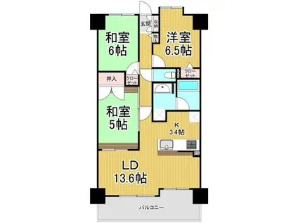エステムコート伊丹千僧アビエルト(3LDK/6階)の間取り写真