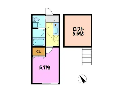 コンフォーティア(1K/2階)の間取り写真