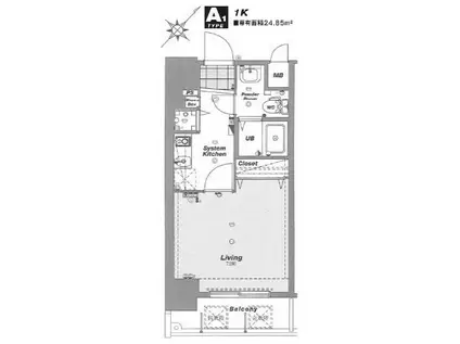 アソシアグロッツオ博多セントラルタワー(1K/2階)の間取り写真