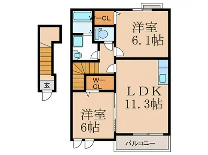 サンデリアーナII C(2DK/2階)の間取り写真
