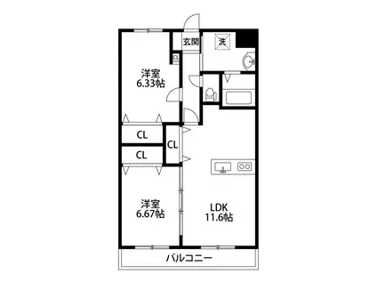 ラフィーネ向陽(2LDK/4階)の間取り写真