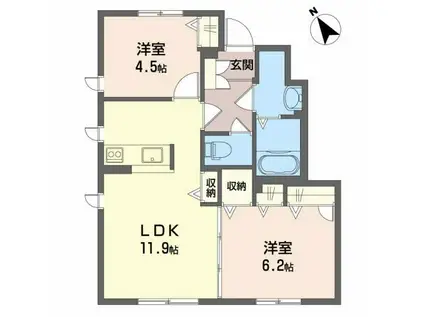 シャーメゾンレフレールI(2LDK/1階)の間取り写真
