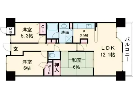 ディアステージ奈良三条(3LDK/8階)の間取り写真