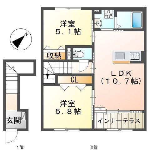 ウィン ワールド(2LDK/2階)の間取り写真