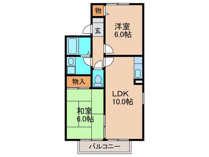 ネオフォレスト昆陽池(2LDK/2階)の間取り写真