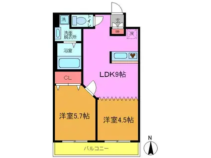 グローバルジョイ弐番館(2DK/1階)の間取り写真