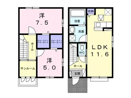 エレガントB(2LDK/1階)の間取り写真