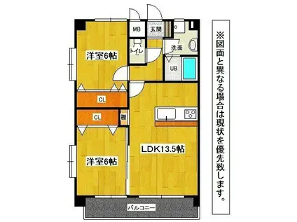 アクシオ足立(2LDK/2階)の間取り写真
