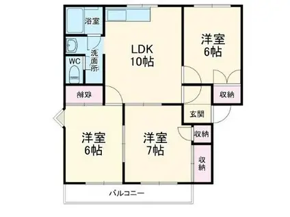サニーヒルズ鳴丘A棟(3LDK/2階)の間取り写真