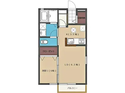サンビレッジ画図東D(1LDK/2階)の間取り写真