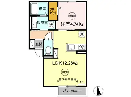 FONTAINE和賀I(1LDK/1階)の間取り写真