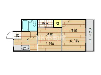 八戸ノ里グリーンハイツ(2K/3階)の間取り写真