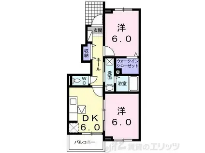 オーヴェスト1号館(2DK/1階)の間取り写真