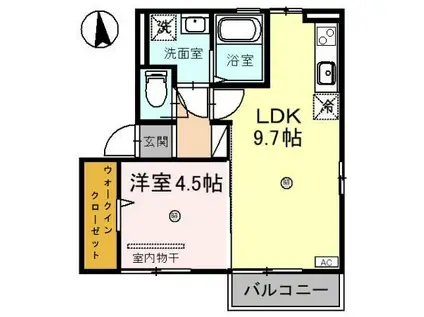 ノース・イースト(1LDK/2階)の間取り写真