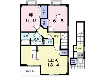 リュミエールB(2LDK/2階)の間取り写真