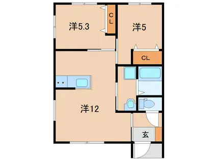 ピュア・ウィンド(2LDK/1階)の間取り写真