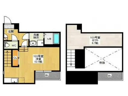 メゾネティック平和記念公園(ワンルーム/1階)の間取り写真