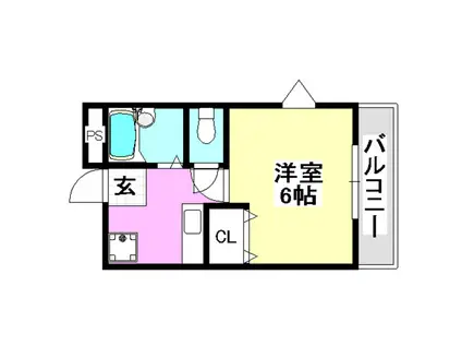 シャンブル南春日丘(1K/2階)の間取り写真